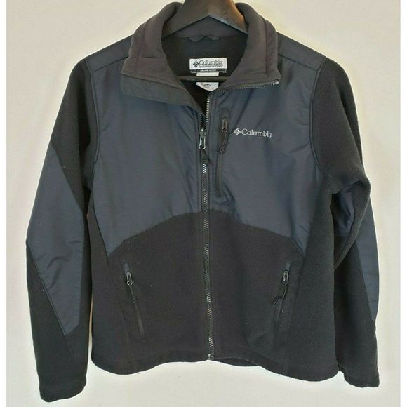 Black Columbia 14 16 Youth Kids Black Full Zip Jacket Fleece Nylon - Picture 1 of 3